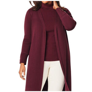 Talbots Long Line Open Front Ribbed Long-Sleeves Burgundy Cardigan Size XS Women
